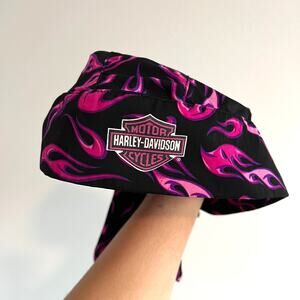 Y2K Hot Pink Flame Harley-Davidson Biker Headwrap Cybercore Alt Style Rockabilly